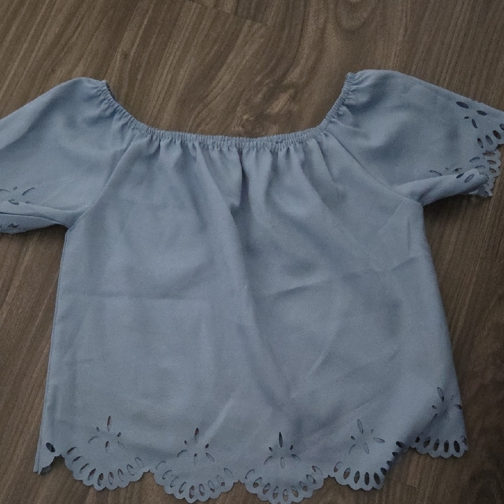 SHEIN Blue Puff Sleeve Crop Blouse